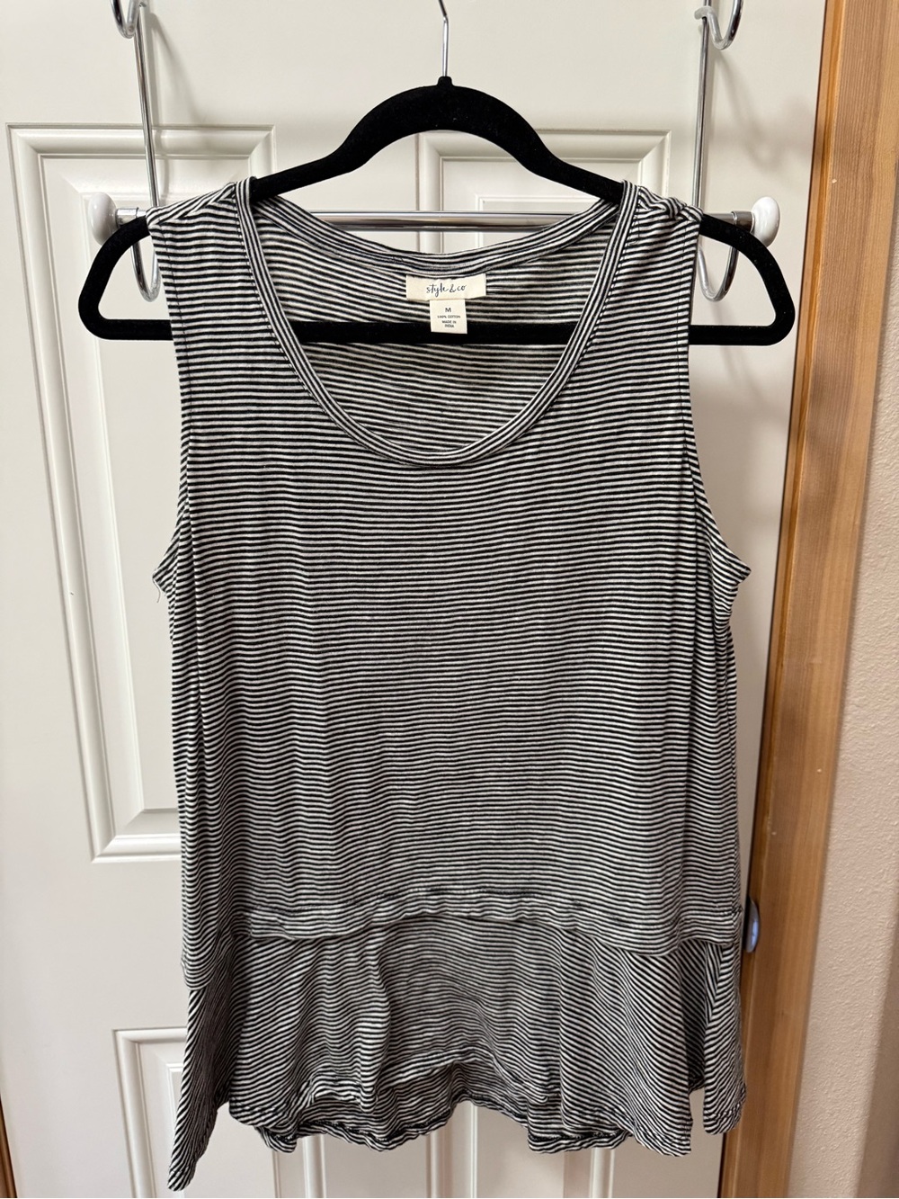 Style & Co. Black and White Striped Peplum Tank Top